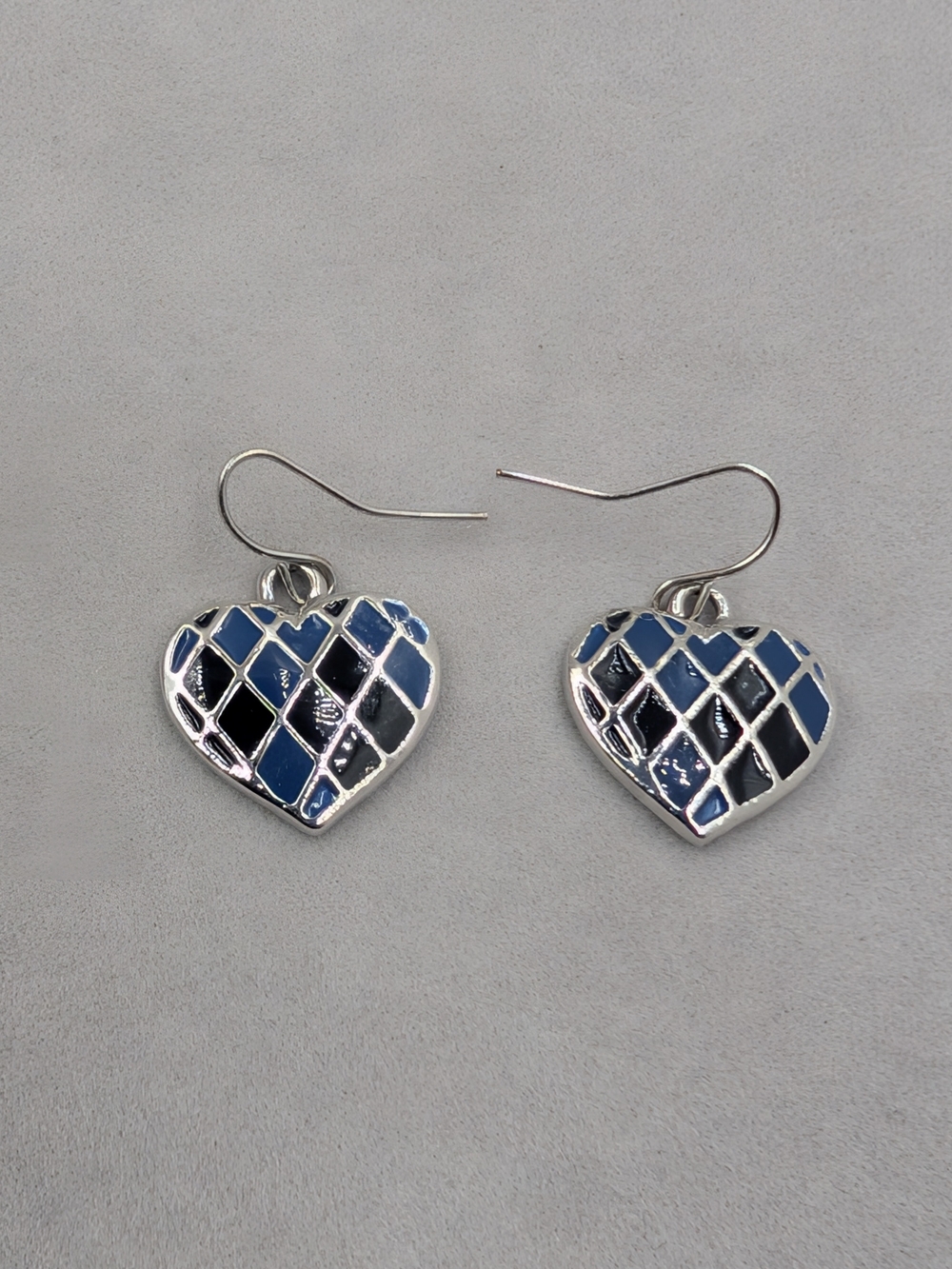 Disney Blue Black Enamel Mosaic Heart Dangle Earrings | M301